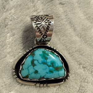 Genuine Handmade Signed Turquoise Silver Pendant
